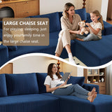 96" Modular Sectional Couch, Boneless L Shaped Cloud Sofa with Chaise Lounge, Corduroy Upholstered Couches Memory Foam Deep Seat, No Assembly Required, Ideal for Living Room(Blue, Right Facing) Lakifun