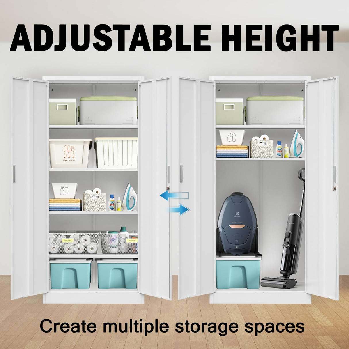 iDEKAI Metal Storage Cabinet with Lock, 71" Garage Storage Cabinets with 2 Lockable Doors and 4 Adjustable Shelves,Tall File Cabinet, Tool Cabinet for Office,Home,Garage,Gym,School (White) iDEKAI