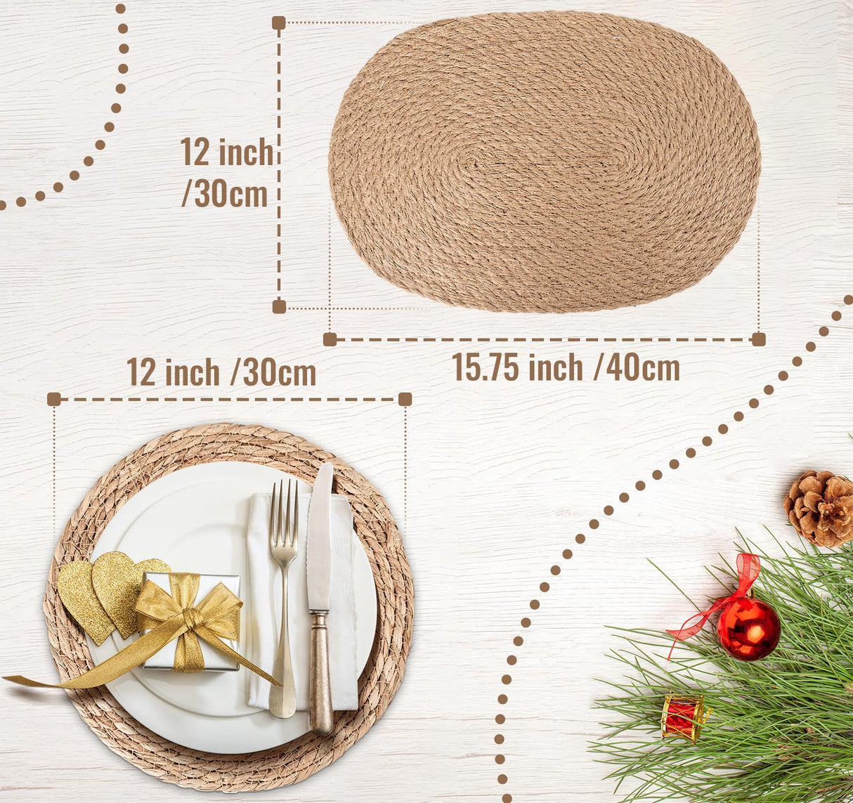 Round Woven Placemats Set of 6 | Handmade Natural Wicker Placemats for Holiday Wedding Home - Slip Heat Resistant Rattan Chargers for Dinner Plates (12 Inch) Rcrirth