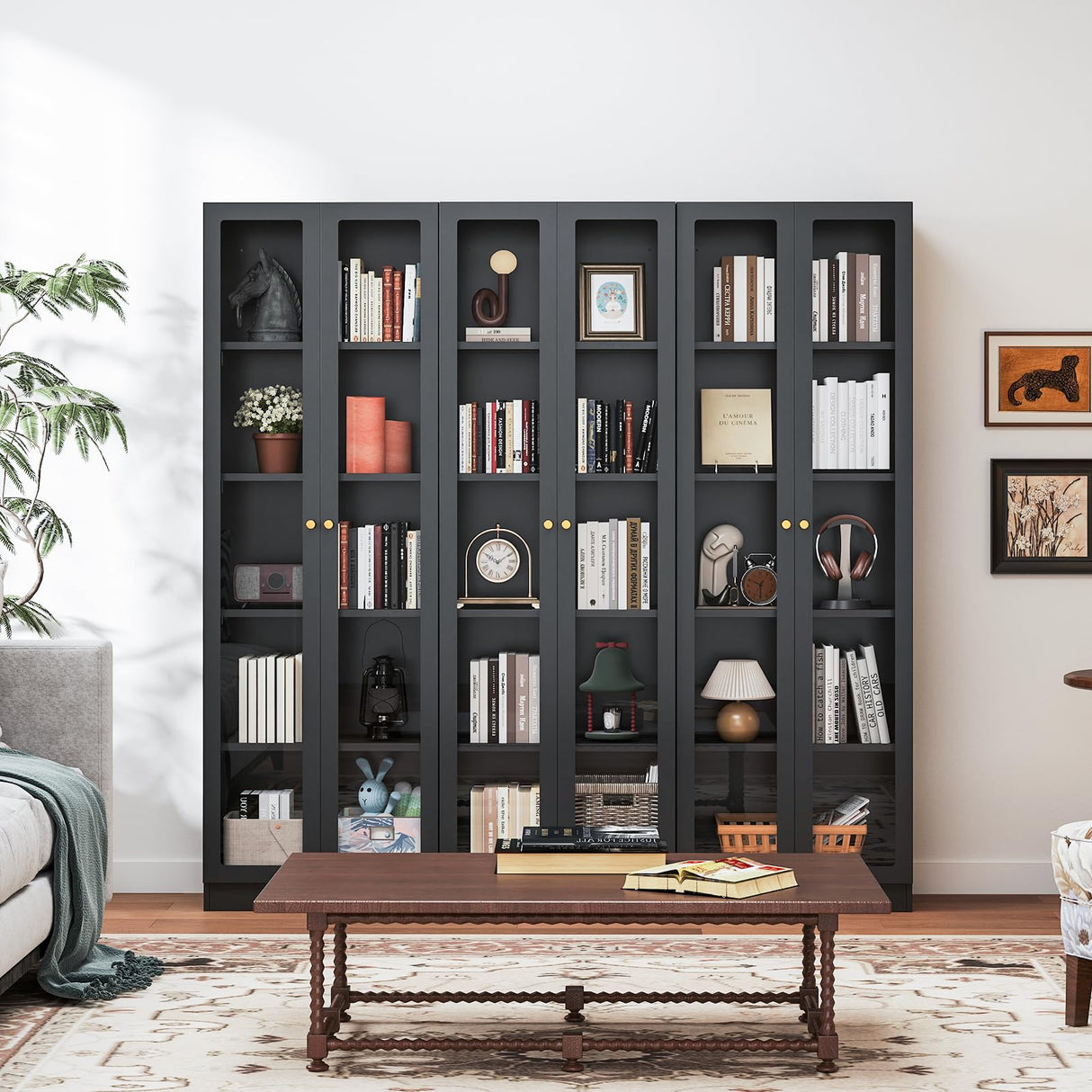 IRONMIX Modern Display Cabinet with Doors, Metal Curio Cabinet with Shelves, 70.87" H Display Cases for Collectibles, 5 Tier Tall Bookshelf, Kitchen Pantry Storage Case for Home Office Living Room IRONMIX