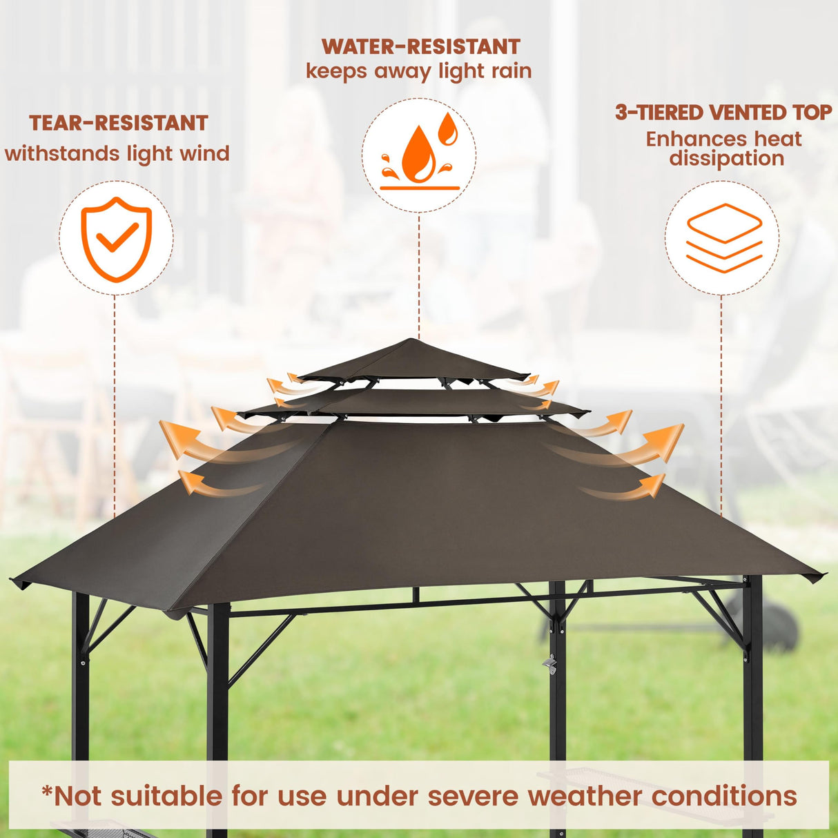 Yaheetech 8×5' Grill Gazebo, 3-Tier Outdoor BBQ Gazebo with Height-Adjustable Shelves & 10 S-Shaped Hooks & Built-in Bottle Opener, Brown Yaheetech