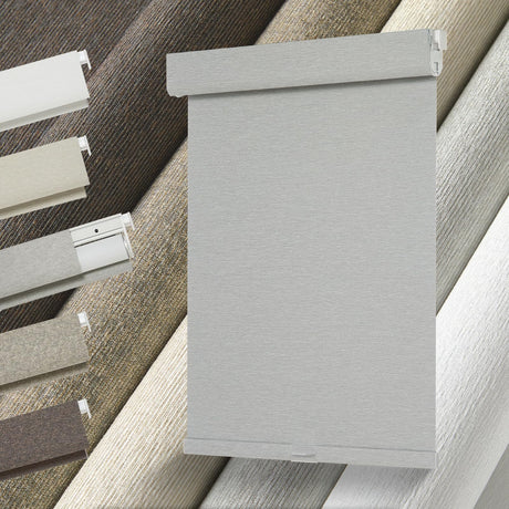 Persilux No Drill No Tools 100% Blackout Roller Shades for Windows,Natural Linen Fabric Cordless Roller Blinds,Custom Blinds for Home,Bedroom,Living Room,Grey-Blackout,Custom Size Persilux