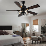 Curve Curio 52 Inch Farmhouse Ceiling Fan with Light Black Rustic Ceiling Fan Quiet and Reversible DC Motor Caged Chandelier Fan for Living Room Bedroom Patio Curve Curio