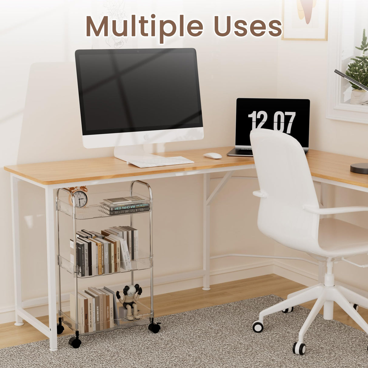 STARLATTA 3 Tier Rolling Cart with Wheels，Utility Cart Storage Cart with Handle for Kitchen，Bathroom Storage Cart,Laundry Cart,Movable Room Organizers and Storage,Book Cart,Snack Cart,Craft Cart STARLATTA