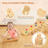 FUNLIO Foldable Pikler Triangle Set, Montessori Climbing Set with Solid Wood for Toddlers 2-5 yrs, Adjustable 5-in-1 Indoor Play Gym with Arch/Slide/Climbing Rock/Triangle, Easy to Install-Medium Size FUNLIO