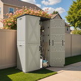 Devoko 50 cu.ft Outdoor Storage Cabinet - Vertical Resin Storage Shed - Holds Patio Furniture, Pool Toys, Garden Tools (Beige) Shelf Not Included Devoko