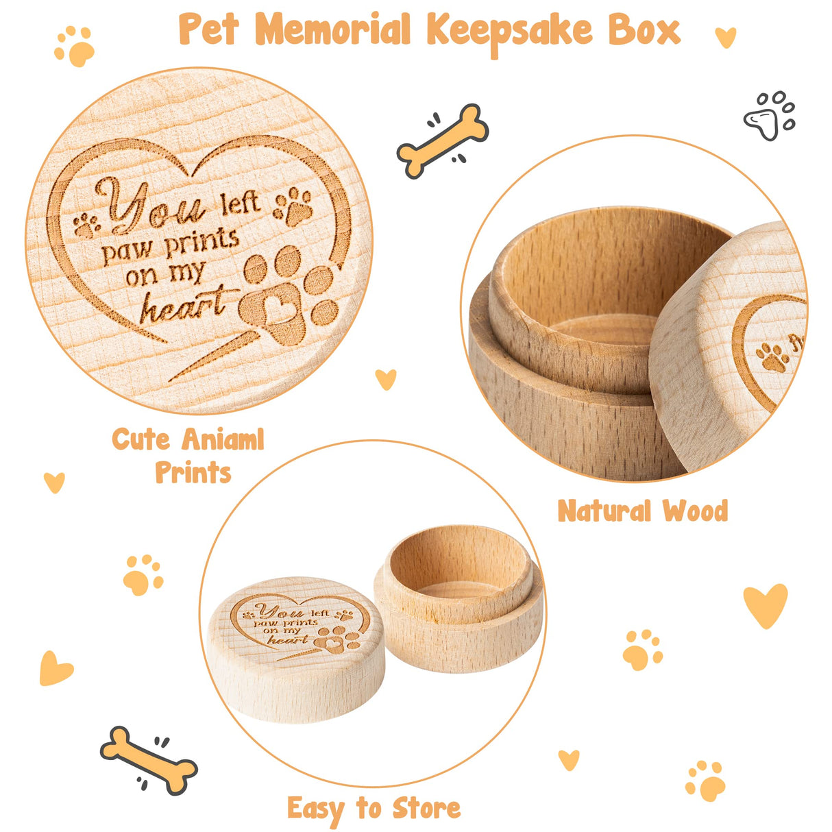 CJiangpo Dog Memorial Keepsake Box, Wooden Pet Urns Memorial Gifts for Loss of Dog Cat Hair Ashes Container Remembrance Pet Loss Sympathy Gifts CJiangpo