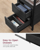 VASAGLE Side Table with Charging Station, Narrow End Table with 2 Drawers, Slim Nightstand and Bedside Table with Storage, for Small Spaces, Black ULET321B22 VASAGLE