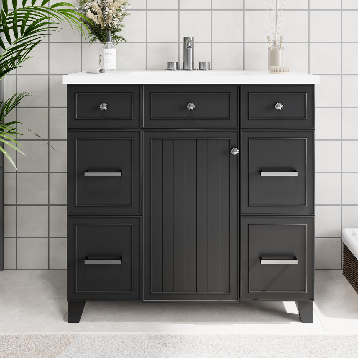 Mirightone 36" Bathroom Vanity with Sink, Bathroom Vanity 36 Inch with Sink, 36 Vanity with Sink for Bathroom, 36 in Restroom Vanity with Top, Soft Closing Door and 3 Drawers, No Faucet (Black) Mirightone