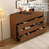 Messenya Modern 8-Drawer Dresser 55-Inch Wide, Curved Anti-Collision Design, Mid-Century Storage Cabinet with Pre-Embedded Slots, Sturdy Reusable, Ideal for Bedroom/Living Room/TV (Brown, 8-55.1) Messenya