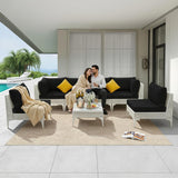 NICESOUL 7 Piece 28.7" High Back Patio Furniture Set, White PE Wicker Outdoor Conversation Sectional Sofa, Comfortable Deep Seat Modular Outdoor Patio Set for Backyard Porch Garden Deck, Black NICESOUL