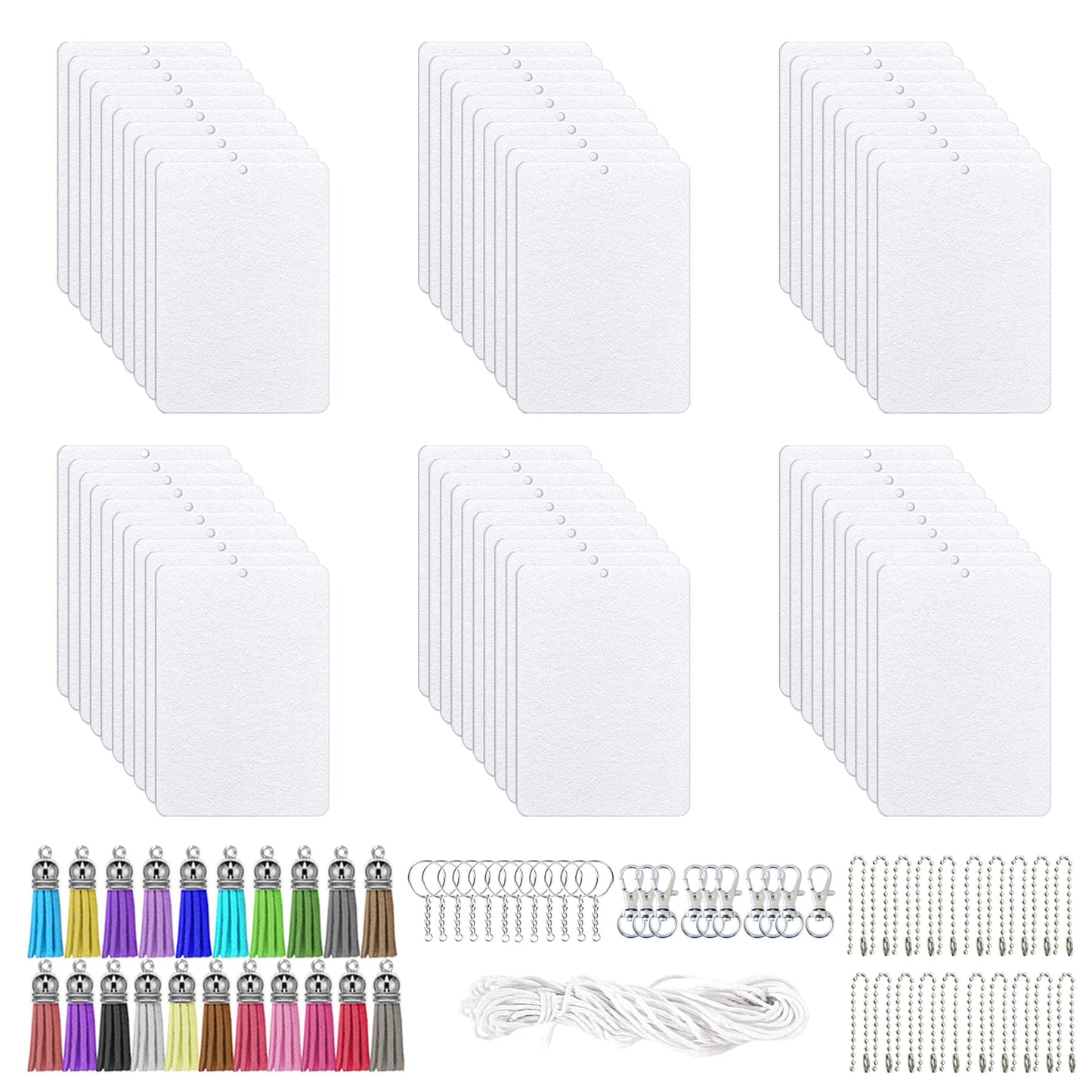 Allazone 120 PCS Sublimation Air Freshener Sheet Set 60 PCS Rectangle Car Scented Hanging Sheets Felt Air Freshener with Rope, Tassel, Wave Bead Chain for Car Home Use and Decor