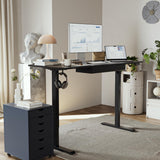 Agilestic Adjustable Height Electric Standing Desk with Storage Wooden Drawer, 63 x 24 Inches Stand Up Home Office Computer Gaming Table with Splice Board for Work Office Home, Black Agilestic