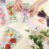 ORIGACH 6 Set Flowers Cross Stitch Bookmark Kit for Beginner with Backing Felt Floss Instructions DIY Stamped Embroidery Bookmark Kit for Adults, Book Lovers ORIGACH