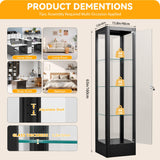 Foreate 4-Tier Glass Display Cabinet Case with 13 Colors Light & Lock, 63" Curio Cabinet with Glass Door & Adjustable Shelves, Thickened 5MM Tempered Glass Collectibles Display Case Bookshelf, Black Foreate