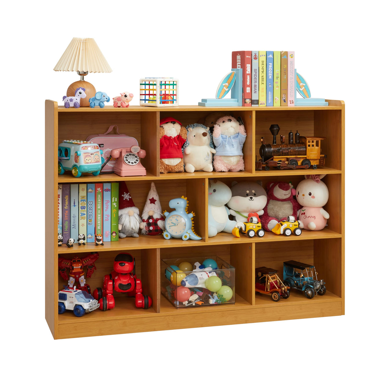 3-Tier Bookshelf, 8-Section Wooden Bookcase, Storage Organizer with Anti-Tilt Device, Modern Storage Display Cabinet for Living Room, Classroom, Kid’s Room (Natural) Onirw