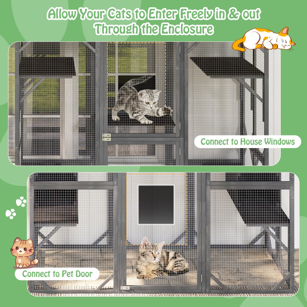 Tangkula Catio Outdoor Cat Enclosure Large, 71 Inch Outdoor Cat House Weatherproof with Asphalt Roof, Wooden Cat Cage Playpen with 7 Jumping Platforms & 2 Resting Boxes, Walk-in Cat Kennel Condo Tangkula