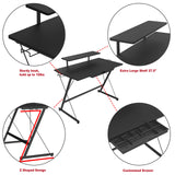 SHW 40 Inch Gaming Desk with Monitor Riser, Drawer and Hooks, Black SHW