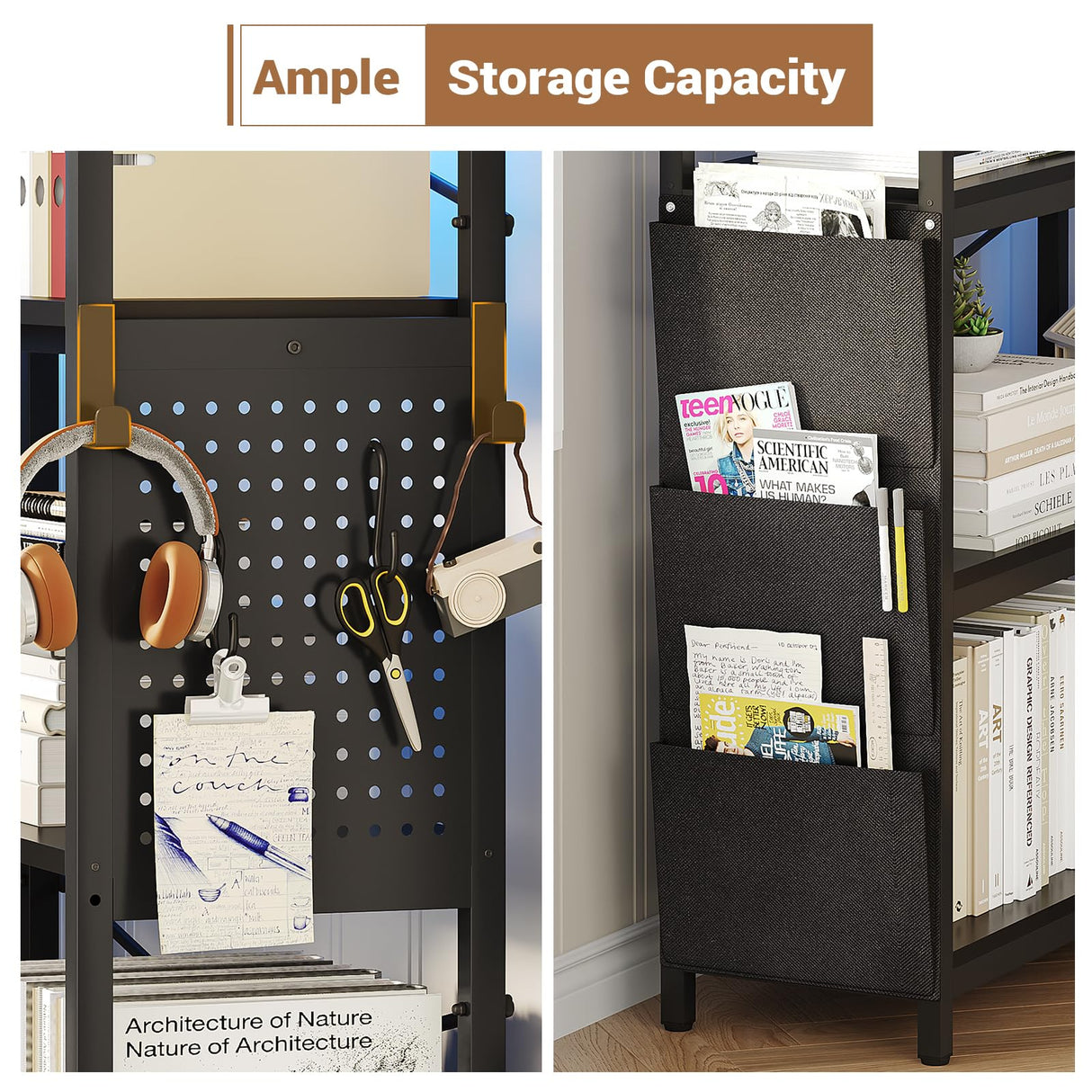 Itaar 5-Tier Convertible Corner Bookshelf with LED Light, Pegboard & Storage – Black Itaar