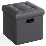 SONGMICS Mazie Collection - 15 Inches Ottoman with Storage, Footstool, Storage Ottoman with Metal Grommet Handles, Load 660 lb, for Dorm, Living Room, Bedroom, Synthetic Leather, Dark Gray ULSF030G01 SONGMICS