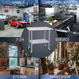 Profeeshaw Stainless Steel Table with Wheels 24x36 Inch, NSF Commercial Kitchen Prep & Work Table with Undershelf and Galvanized Legs for Restaurant, Bar, Utility Room and Garage Heavy Duty Table Profeeshaw