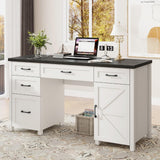 Farmhouse 61'' Executive Desk with 5 Drawers, Rustic Office Desk Computer Desk with Charging Station, File Drawers and Storage Cabinet, Wood Workstation for Home Office and Study.(Black Top) Vabches