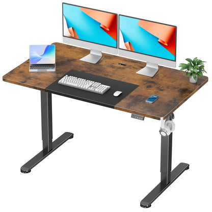 WOKA Electric Height Adjustable Electric Standing Desk, 55 x 28 Inch Sit Stand Desk with Memory Controllers, Stand up Desk for Home Office, Rustic Brown and Black Tabletop - WoodArtSupply