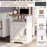 LUXOAK 3-Piece Farmhouse Living Room Table Sets, Includes 1 x Coffee Table, 2 x End Tables with Charging Station & USB Ports, Rustic Coffee Table Set of 3, Distressed White LUXOAK