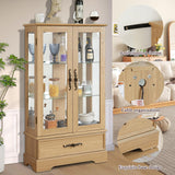 Curio Cabinet with Lighted(Light Blub Included),Tall Leg Glass Door Antique Cabinet,47"Curio Display Cabinet with 3-Tier Adjustable Glass Shelves,Curio Display Cabinet for Living Room (Light Oak) XUWANSHANG