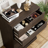 HOSTACK Modern 6 Drawer Dresser for Bedroom, Tall Chest of Drawers with Storage, Large Wood Storage Chest Organizer with Cut-Out Handle, Accent Storage Cabinet for Living Room, Hallway, Dark Brown HOSTACK