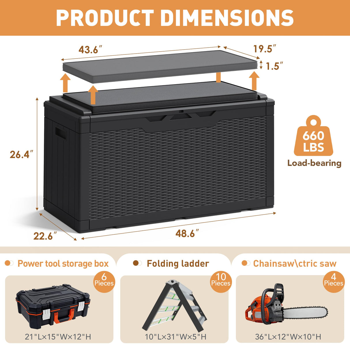 Greesum 100 Gallon Resin Deck Box Large Outdoor Storage Boxes with Cushions for Garden Tools, Patio Furniture Pillows, Pool Supplies, Black Greesum