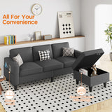 ZeeFu Convertible Sectional Sofa Couch: Dark Gray 3Seat L-Shaped Sectional Sofa Couches with Storage Ottoman - Modern Linen Fabric Small Sofa Furniture Set for Living Room Office Small Space Apartment ZeeFu