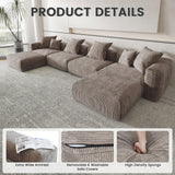 Sdorens 141.73" Modular Sectional Sofa Cloud Couch, L Shaped Sofa with Ottoman, Corduroy Couch with 5 Pillows, Oversized Corduroy Sectional Couches for Living Room, Washable Cover, Brown Sdorens