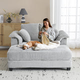 VINGLI 56" Oversized Chaise Lounge Chair, Light Grey Comfy Corduroy Chaise Sofa Recliner Bed Upholstered Sleeper Couch Bed with Throw Pillows and Armrests for Living Room, Movie Room, Bedroom VINGLI