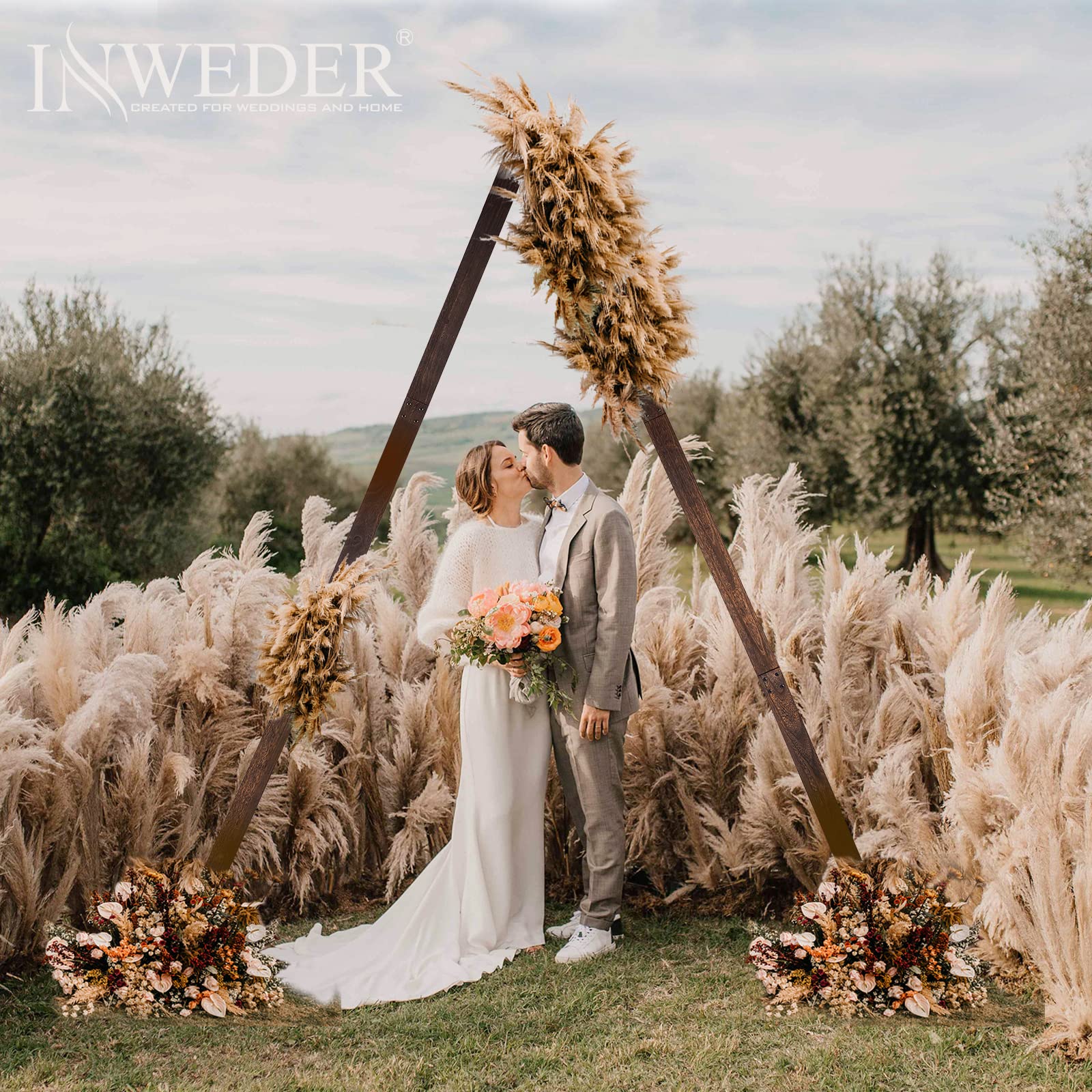 Inweder Triangle Wooden Wedding Arch - Wood Arch for Wedding Ceremony, Rustic Wedding Arch Stand, Natural Wood Backdrop Stand Wedding Arbor, Balloon Garland Stand for Garden Wedding Party, Ev - WoodArtSupply