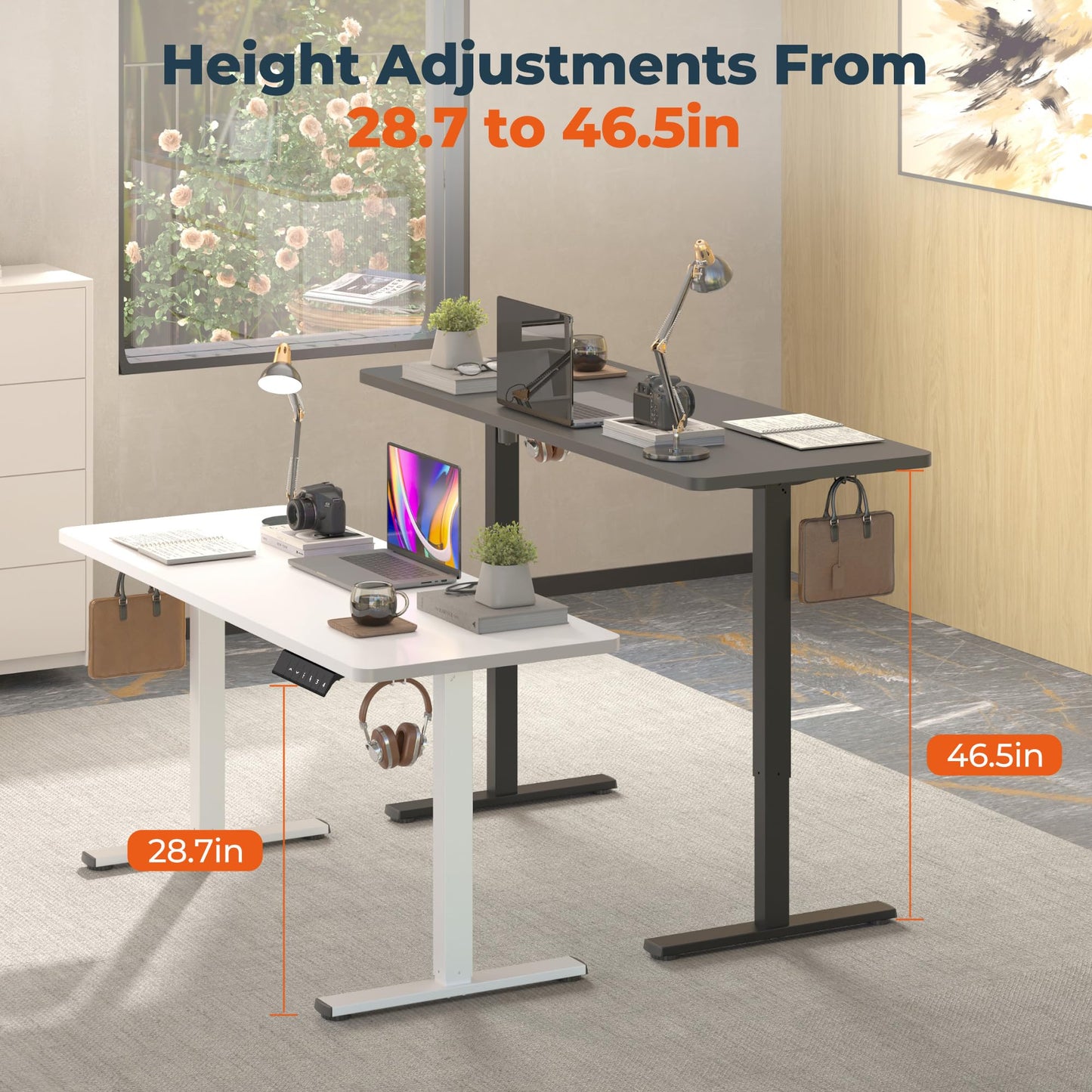 FitStand Adjustable Stand Up Desk with Memory Preset, Standing Desk 55 x 24 Inch Electric Stand Up Desk Home Office Desk Computer Workstation Sit Stand Desk, Splice Black Top + Black Frame - WoodArtSupply