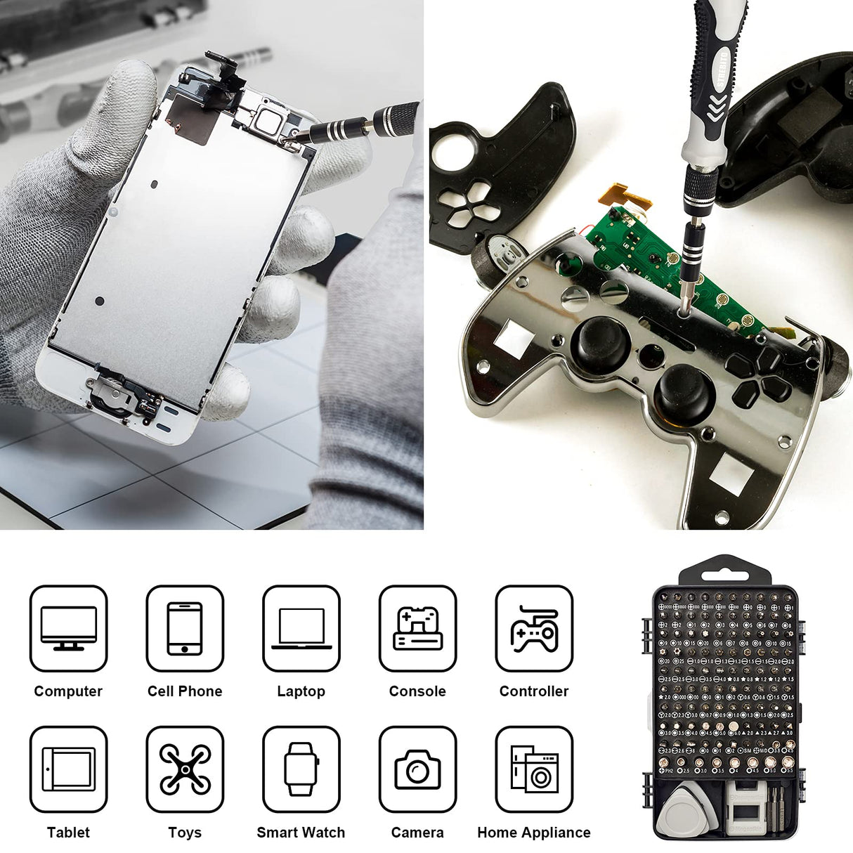 STREBITO Precision Screwdriver Set 124-Piece Electronics Tool Kit with 101 Bits Magnetic Screwdriver Set for Computer, Laptop, Cell Phone, PC, MacBook, iPhone, Nintendo Switch, PS4, PS5, Xbox Repair STREBITO