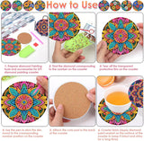ijbnhd Mandala Diamond Art Coasters Kits for Adults, 8 Pieces Mandala Diamond Painting Coasters with Holder for Beginners 4X4inch (Cork Wooden Pad) ijbnhd