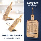 Albert&Grace Adjustable Bamboo Cookbook Stand with Conversion Chart – Recipe Book Holder for Kitchen Counter, Large Wooden Stand for Cookbooks, Tablets, & iPads Albert&Grace