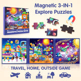 SYNARRY Magnetic Puzzles for Toddlers 3-5, Space Planets Solar System Puzzles for Toddlers 2-4, Travel Puzzles for Kids Ages 4-6 Car Airplane Road Trip Activities Games Gifts Toys for 3 4 5 6 Year Old SYNARRY