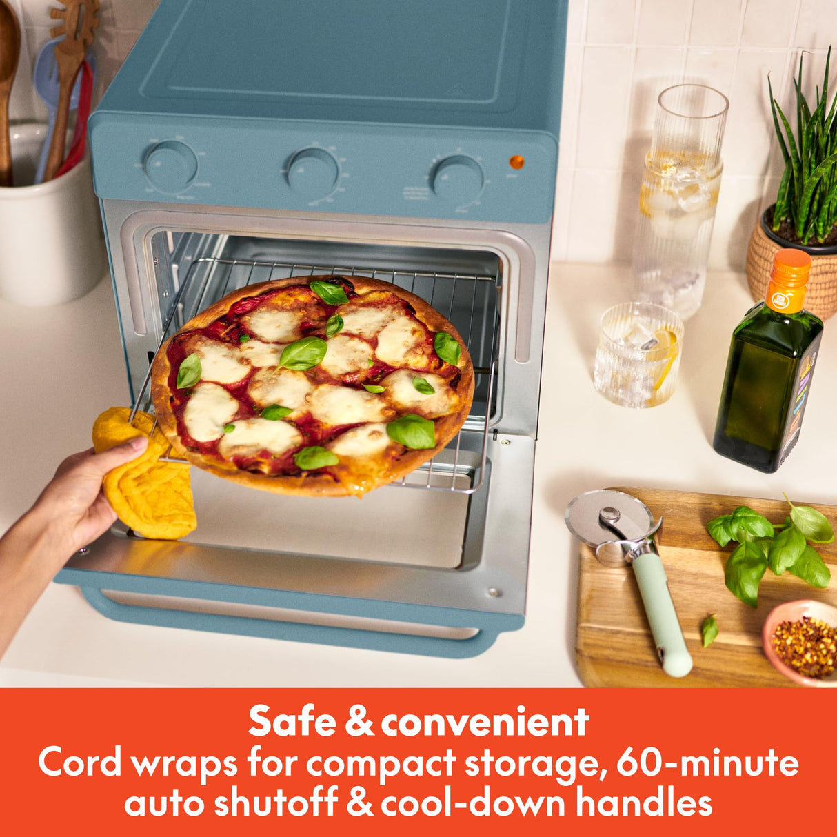 bella Air Fry Toaster Oven, 7 Preset Cooking Options, Dishwasher-Safe EverGood Coated Trays Included, 60-Minute Auto Shutoff w Audible Timer, Power Indicator Light, 1700 Watt, Surf BELLA