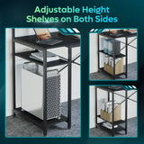 Bestier 55 inch Gaming Desk with Power Outlets & LED Lights, Computer Desk with Monitor Stand & Adjustable Shelves, Home Office Desk with Cup Holder & Hook, Black 3D Carbon Fiber Bestier