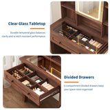 Vanity Desk with HD Mirror, LED Lights and Charging Station, Farmhouse Makeup Table with 2 Drawers and Cushioned Stool Dressing Table Shelves and Side Organizer for Bedroom Dressing Room, Brown GarveeHome