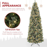 Hykolity 7.5 ft Prelit Artificial Pencil Slim Christmas Pine Tree with 792 PVC Branch Tips, 300 Warm White LED Lights, Metal Stand and Hinged Branches, Perfect for Home, Decoration hykolity