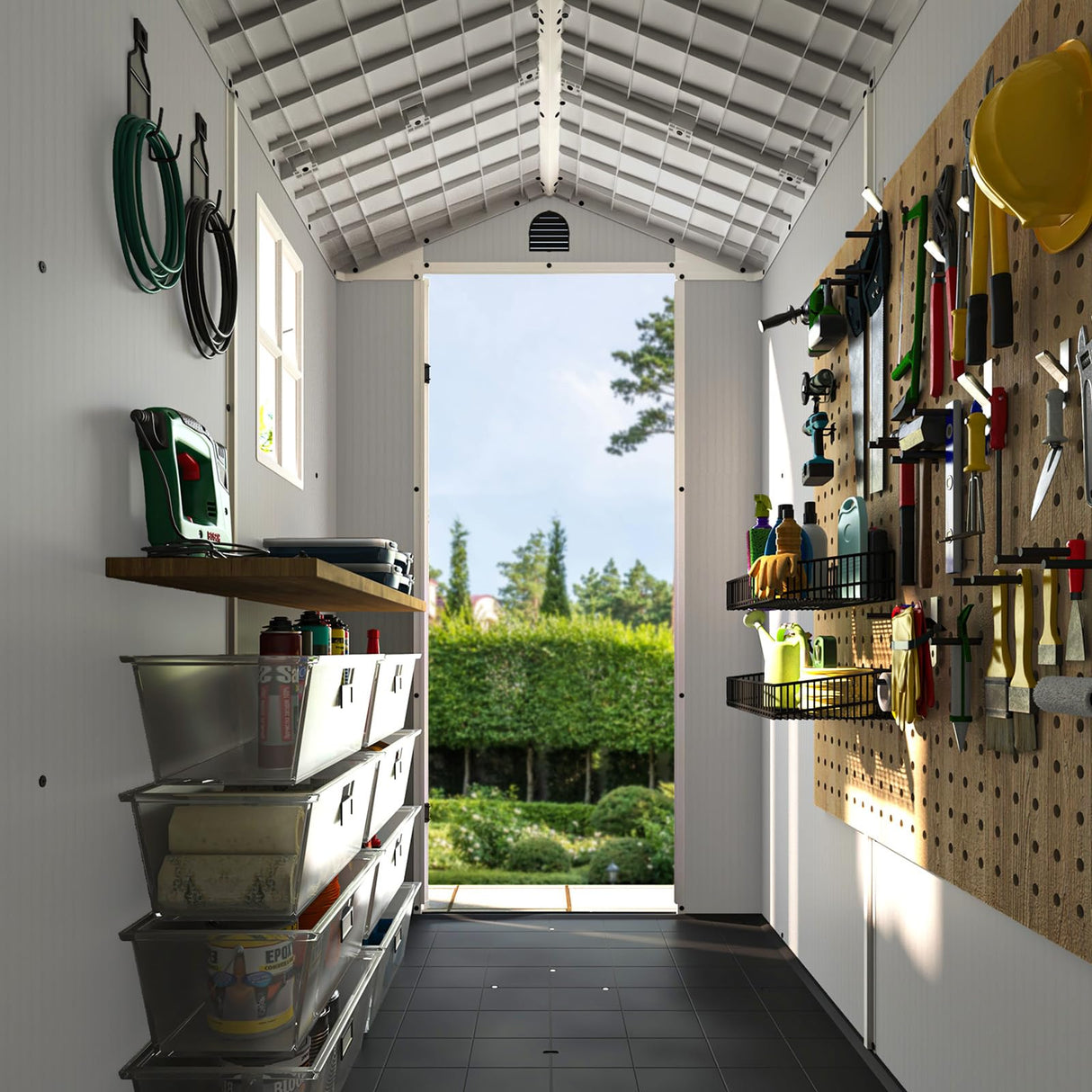 Patiowell 4' x 6' Outdoor Storage Shed with Floor, Plastic Shed Outside Resin Tool Shed with Window and Lockable Door for Backyard Garden Patio Lawn, White (Fit-it Shed) Patiowell