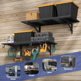 Jusgym 2-Pack 2x4ft Garage Shelving Wall Mounted, 2' x 4' Heavy Duty Garage Storage Shelves with Hooks, 400LB Capacity Jusgym