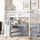 MERITLINE Twin Loft Bed with Desk, Storage Drawers and Shelves in White MERITLINE
