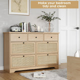 Brafab Mid-Century Natural Rattan Dresser with 7 Drawers, Elegant Cane Dresser for Bedroom Wooden, Modern Boho Long Dressers Drawer Dresser TV Stand with Sturdy Stand for Living Room, Nursery Brafab