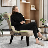 Alunaune Living Room Chairs Set of 2 Modern Accent Chair, Upholstered Tufted Armless Bedroom Chairs Lounge Sofa Backrest Fabric Recliner Chair Wood Legs-Khaki Alunaune