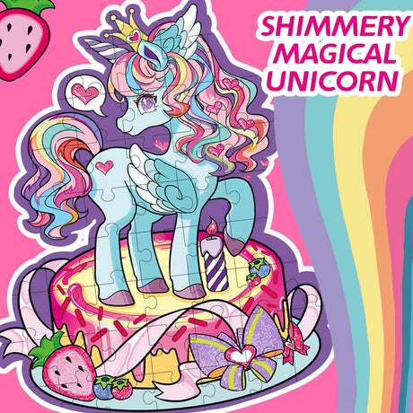 Large Shimmery Unicorn Floor Puzzle for Kids Ages 4-8, 45+ Pieces Large Jigsaw Puzzle for Kids&Toddler Ages 3 4 5 6 7 8, Educational Puzzels Unicorn Toys for Girls Unicorn Christmas Birthday Gift Wings Giant